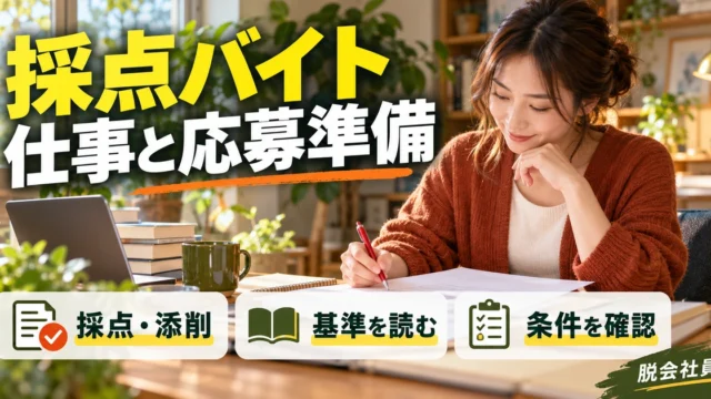 採点バイト：仕事と応募準備を写真と図解で説明する生成イメージ