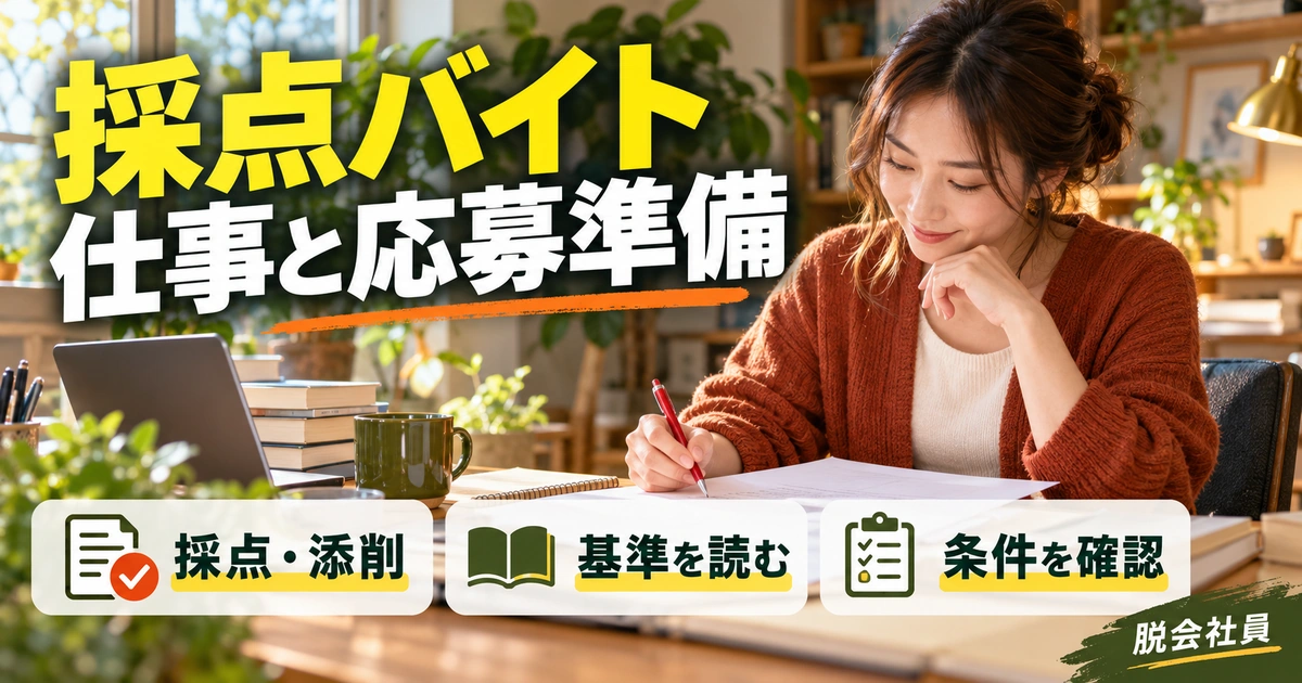 採点バイト：仕事と応募準備を写真と図解で説明する生成イメージ