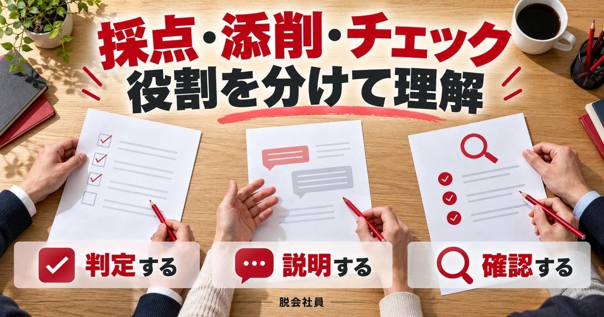 採点・添削・チェック:役割を分けて理解を写真と図解で説明する生成イメージ