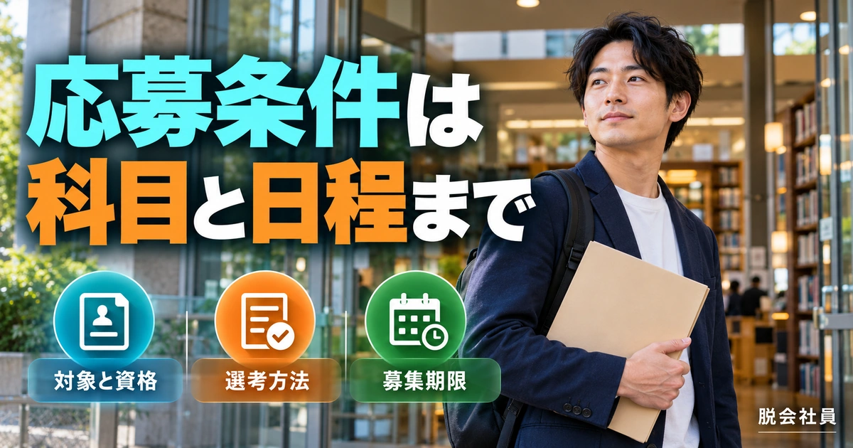 応募条件は:科目と日程までを写真と図解で説明する生成イメージ