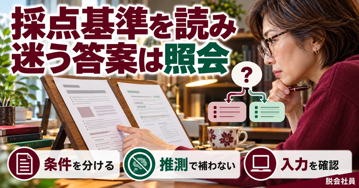 採点基準を読み:迷う答案は照会を写真と図解で説明する生成イメージ
