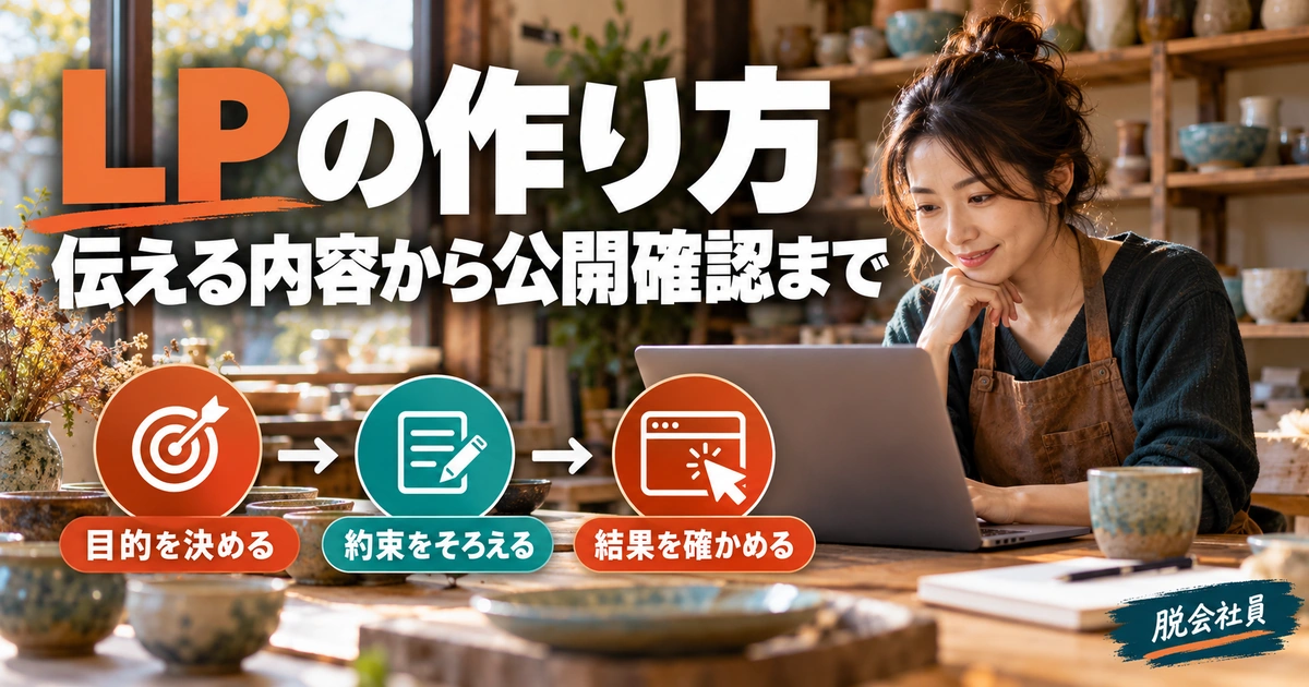 LPの作り方。伝える内容から公開確認までを説明する生成イメージ