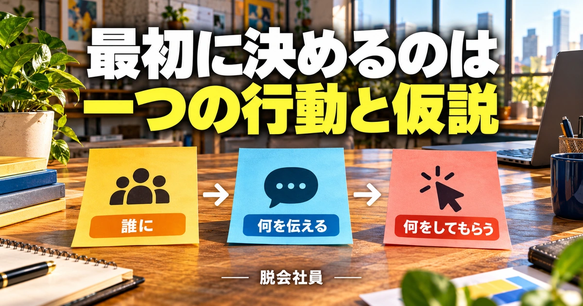 最初に決めるのは。一つの行動と仮説を説明する生成イメージ