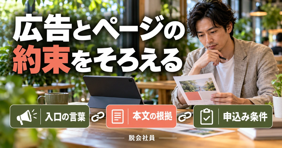 広告とページの。約束をそろえるを説明する生成イメージ