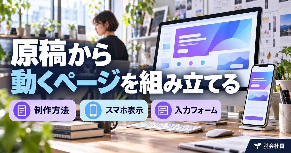 原稿から。動くページを組み立てるを説明する生成イメージ