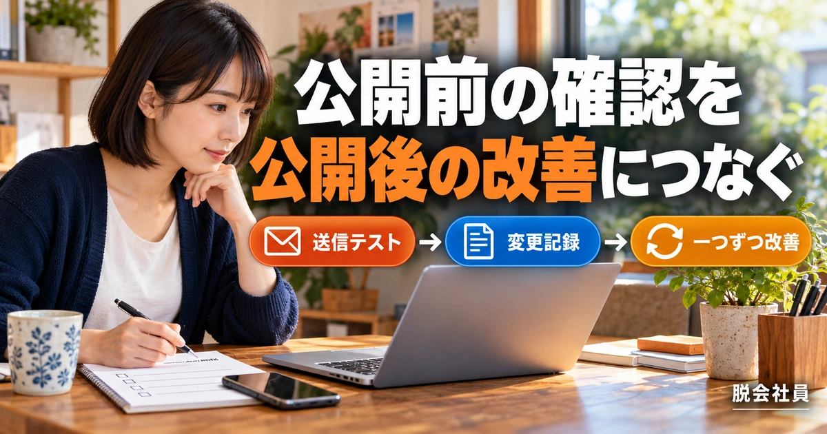 公開前の確認を。公開後の改善につなぐを説明する生成イメージ