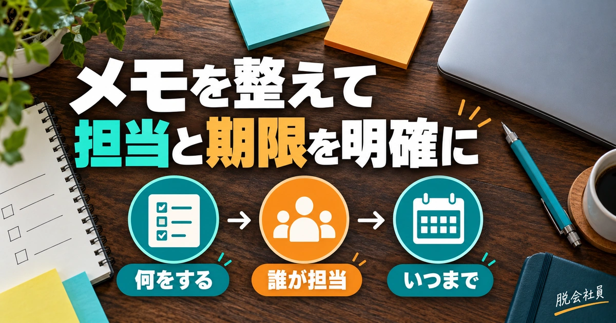 メモを整えて。担当と期限を明確にを説明する生成イメージ