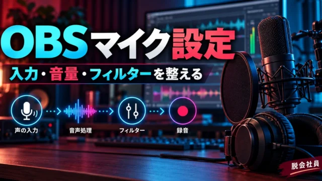 OBS マイク設定を写真と図解で説明する生成イメージ