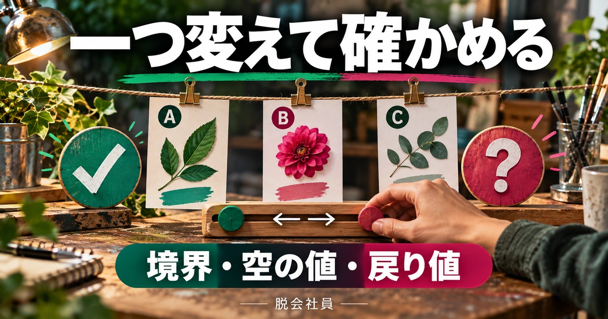 一つ変えて確かめるを説明する生成イメージ