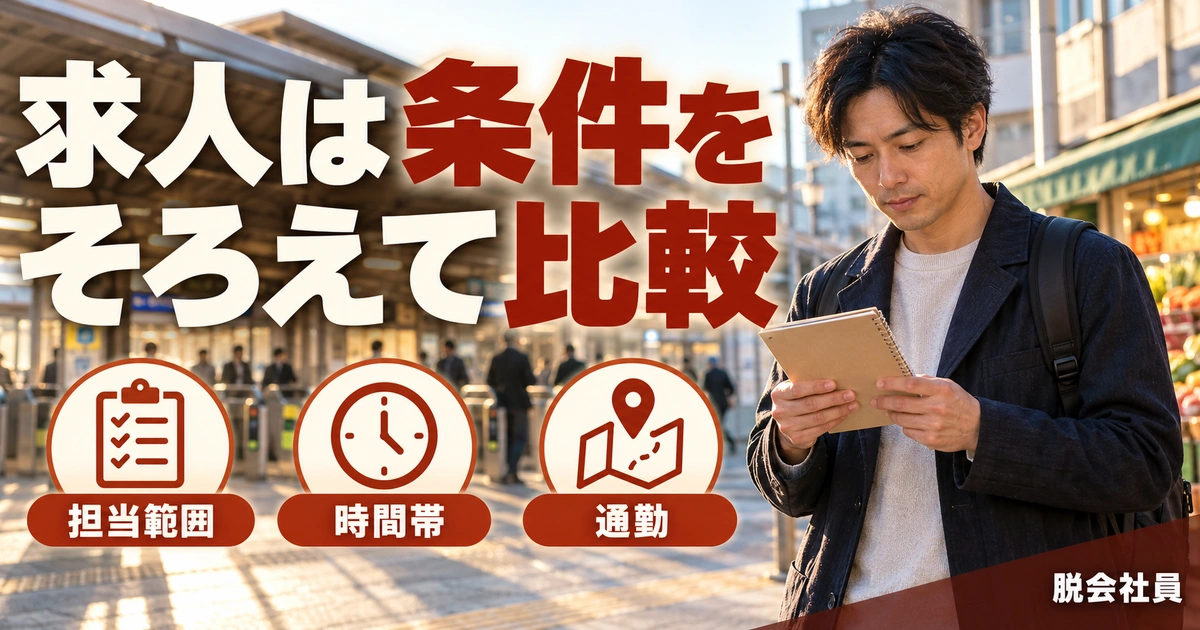 求人は条件を:そろえて比較を写真と図解で説明する生成イメージ