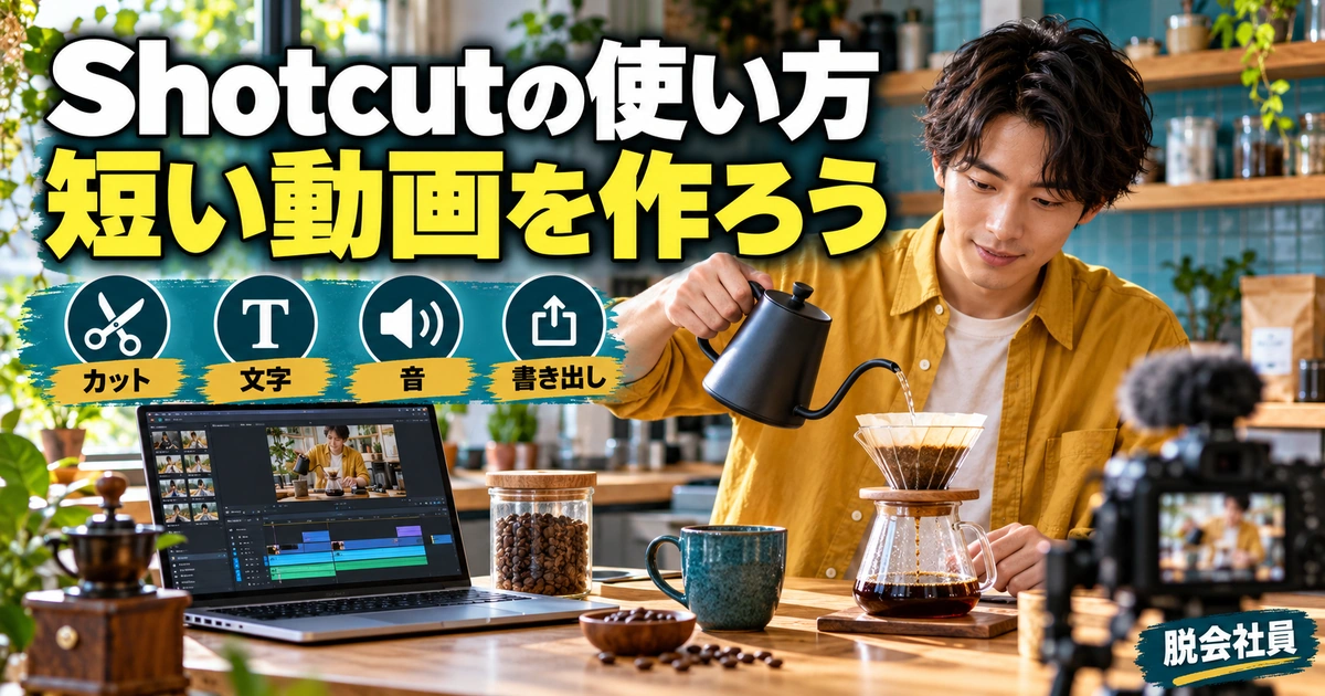 Shotcutの使い方。短い動画を作ろうを説明する生成イメージ