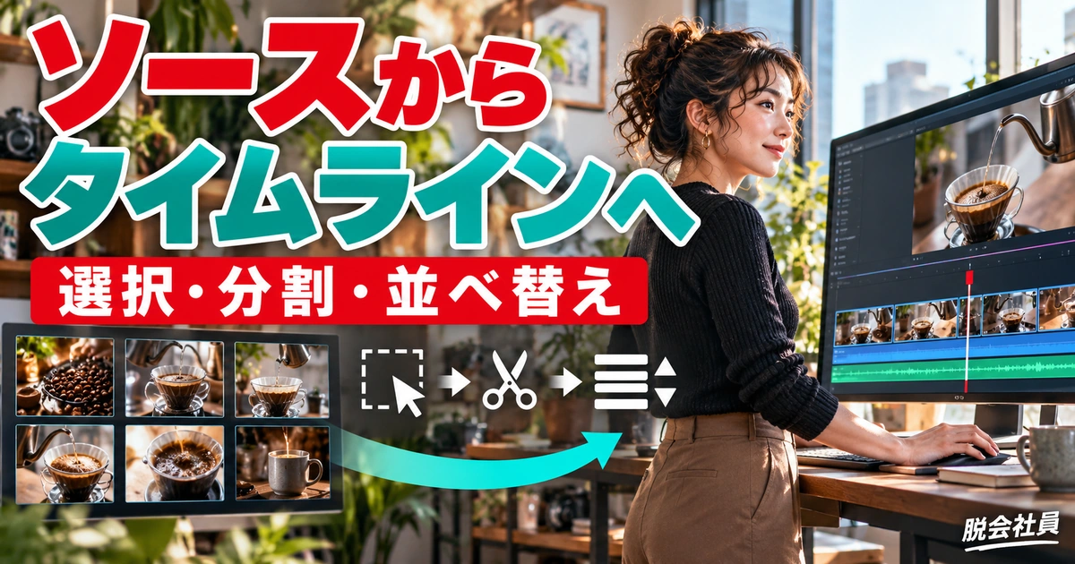 ソースから。タイムラインへを説明する生成イメージ