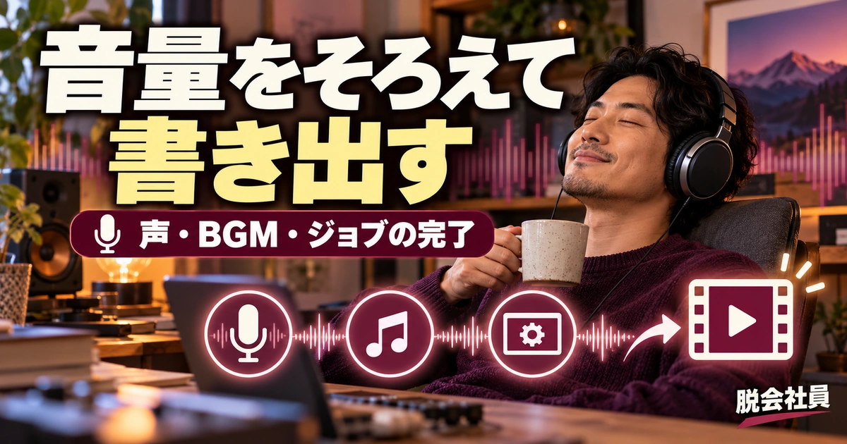 音量をそろえて。書き出すを説明する生成イメージ