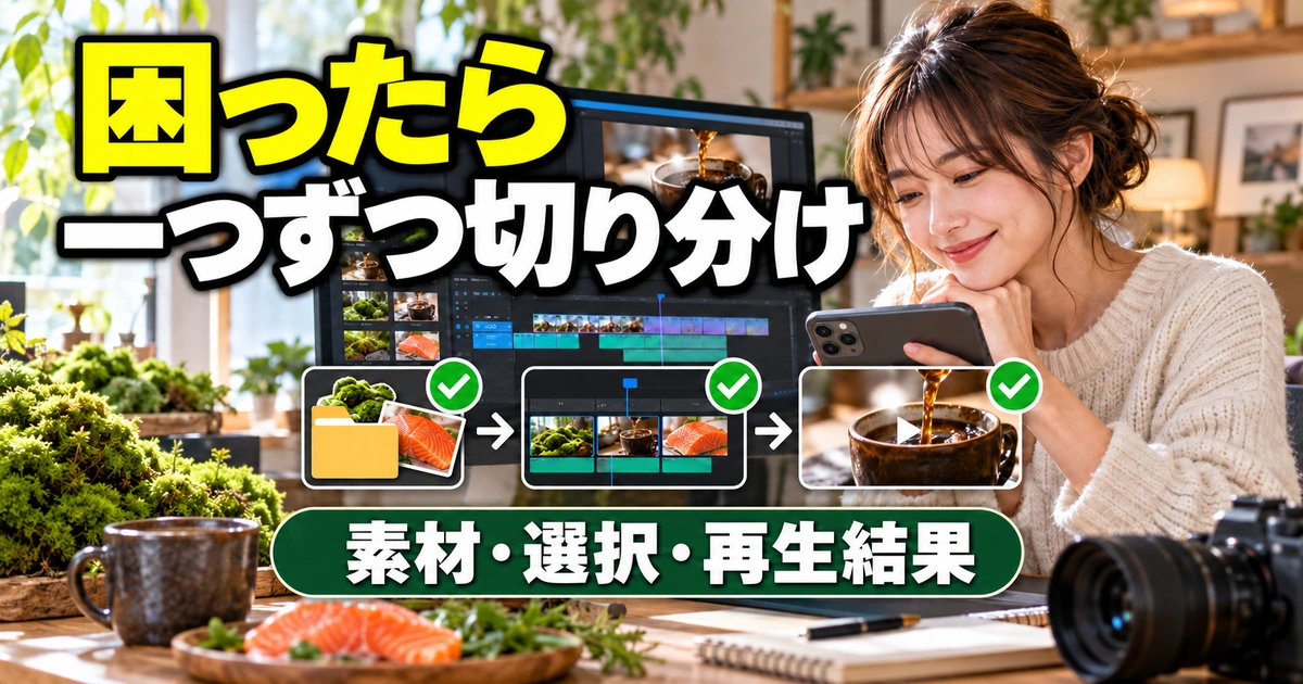 困ったら。一つずつ切り分けを説明する生成イメージ