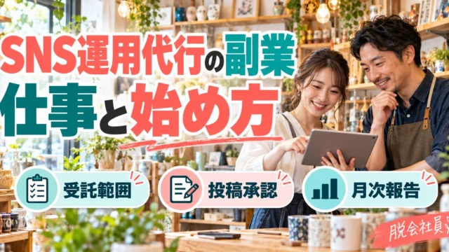 SNS運用代行の副業：仕事と始め方を写真と図解で説明する生成イメージ