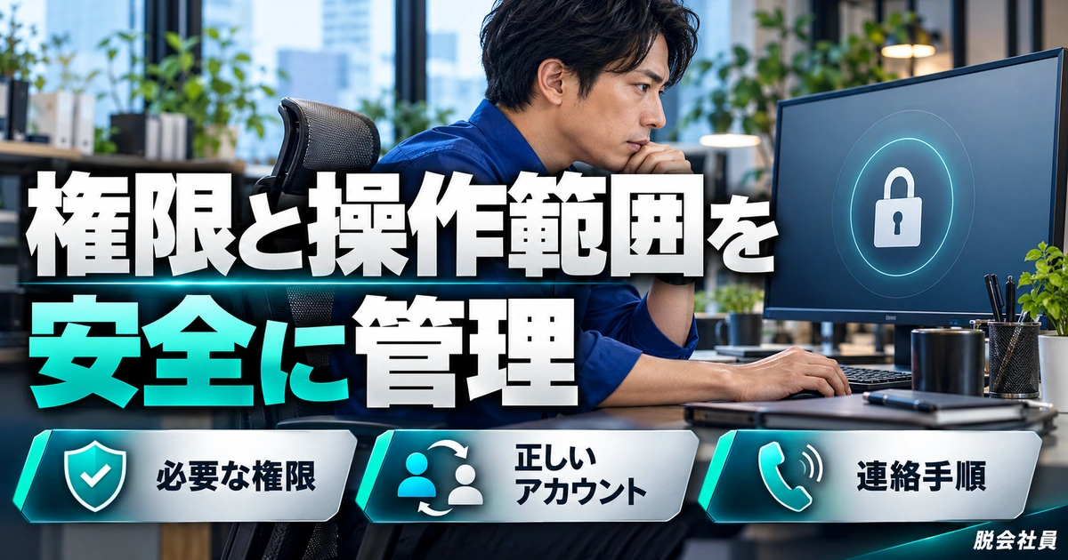 権限と操作範囲を:安全に管理を写真と図解で説明する生成イメージ