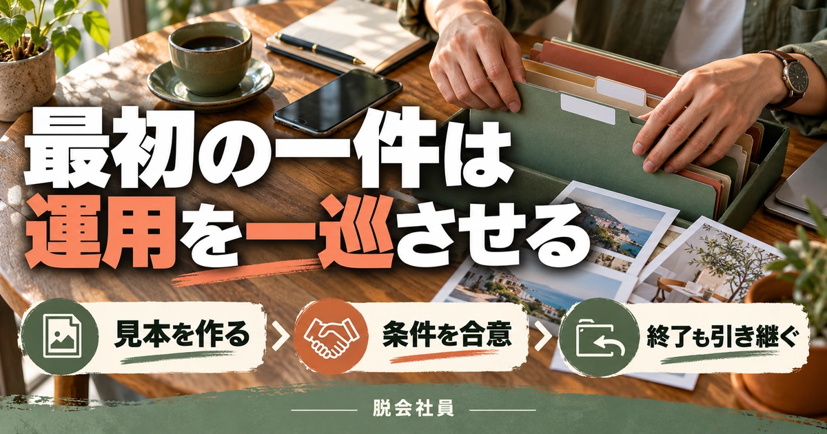 最初の一件は:運用を一巡させるを写真と図解で説明する生成イメージ