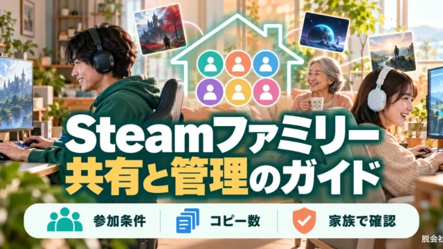 Steamファミリー。共有と管理のガイドを説明する生成イメージ