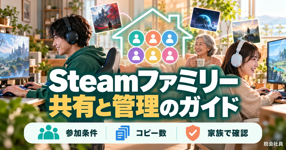 Steamファミリー。共有と管理のガイドを説明する生成イメージ