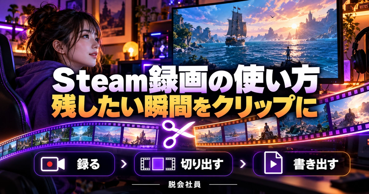 Steam録画の使い方。残したい瞬間をクリップにを説明する生成イメージ