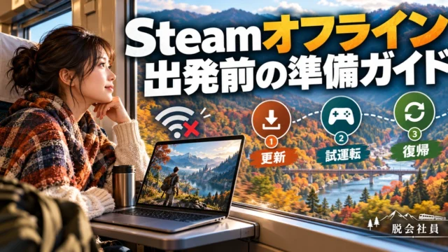 Steamオフライン。出発前の準備ガイドを説明する生成イメージ