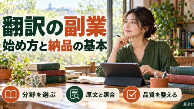 翻訳の副業：始め方と納品の基本を写真と図解で説明する生成イメージ