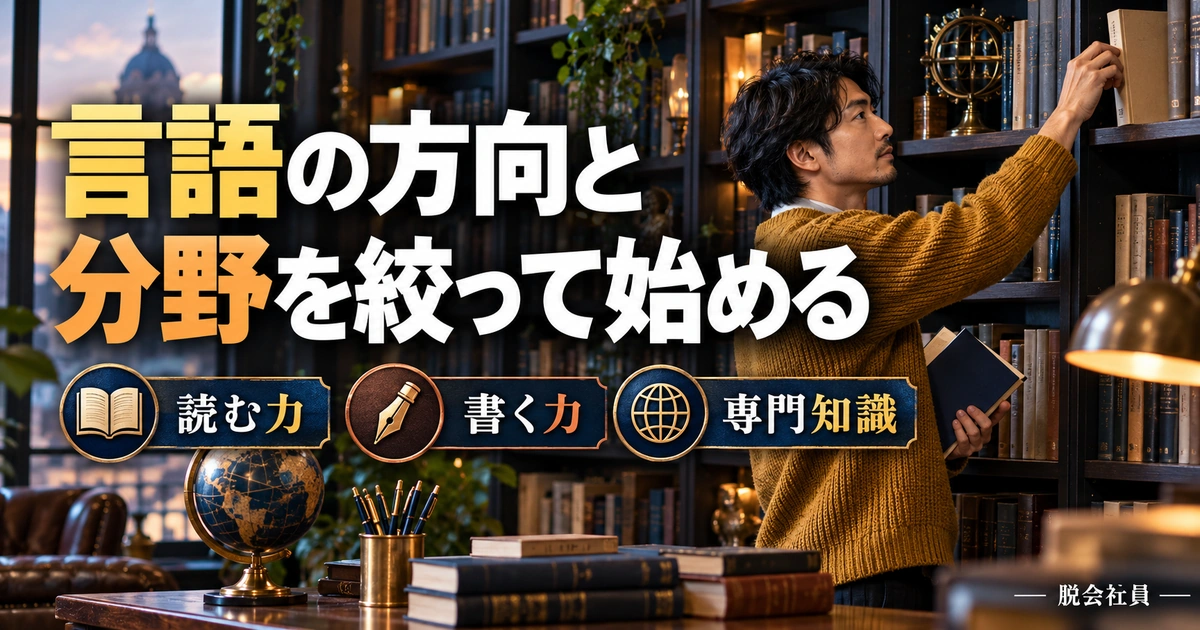 言語の方向と:分野を絞って始めるを写真と図解で説明する生成イメージ