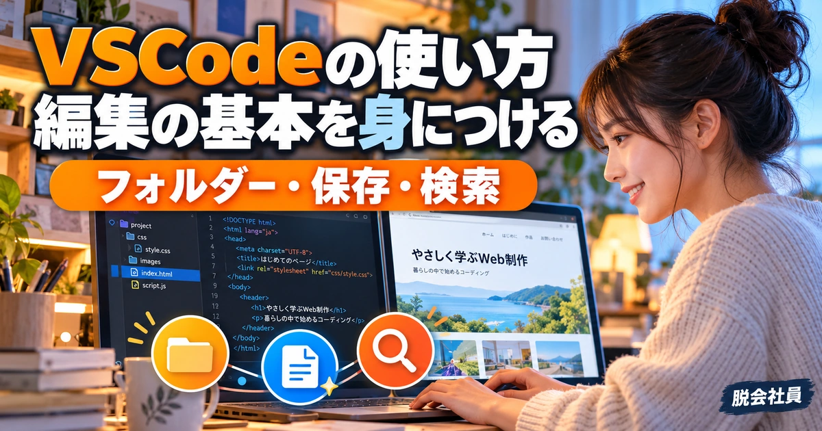 VSCodeの使い方。編集の基本を身につけるを説明する生成イメージ