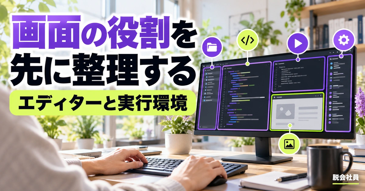 画面の役割を。先に整理するを説明する生成イメージ