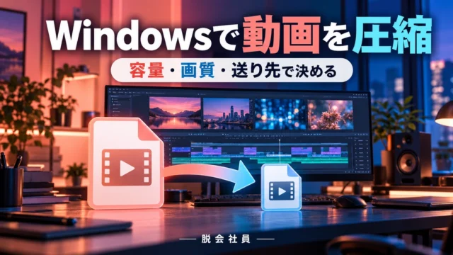 Windowsで動画を圧縮を写真と図解で説明する生成イメージ