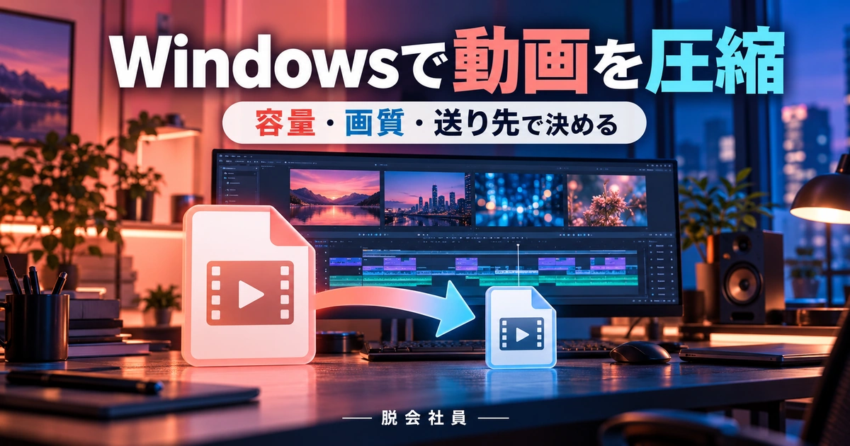 Windowsで動画を圧縮を写真と図解で説明する生成イメージ
