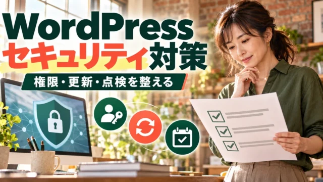 WordPressの権限・更新・点検を組み合わせるセキュリティ対策の生成イメージ