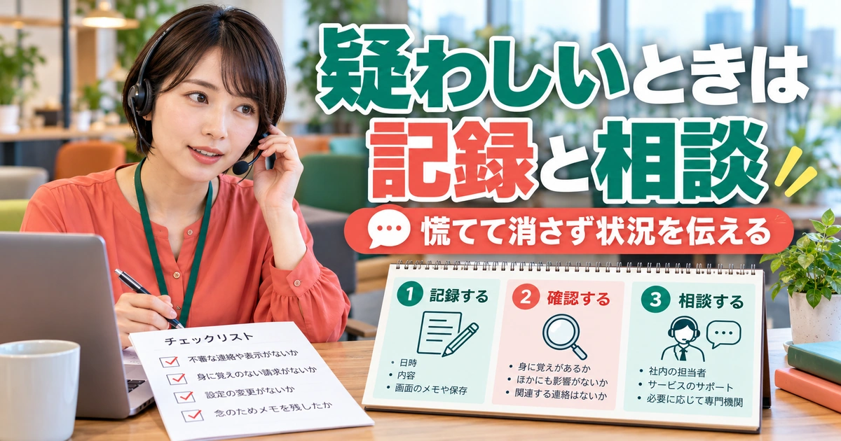 疑わしいときは記録と相談を説明する生成イメージ