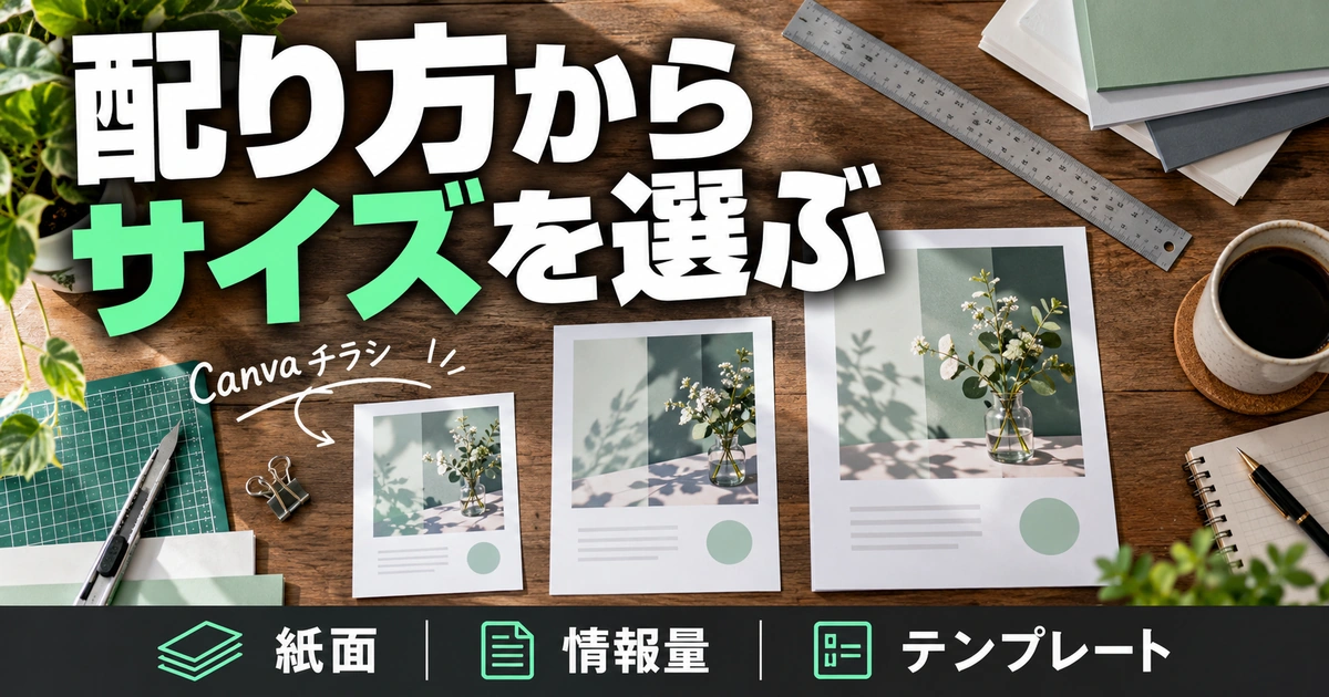 サイズとテンプレート|配り方・紙面・原稿の条件を合わせる(説明用生成イメージ)