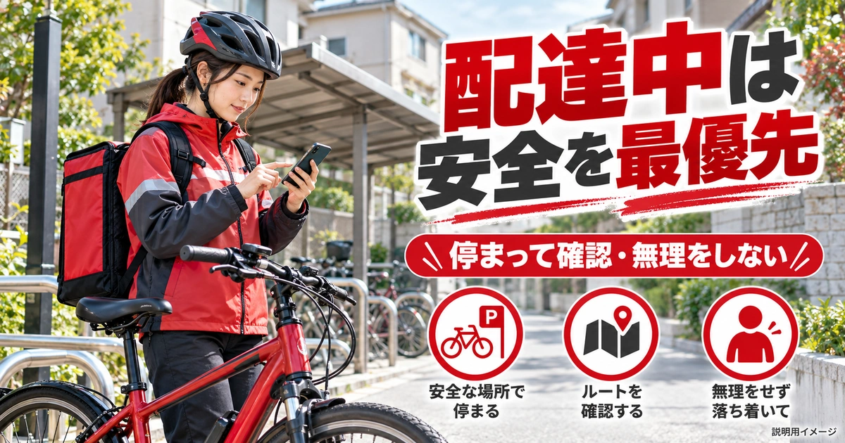 配達中は、速度より安全と確実な連絡を優先するを説明する生成イメージ