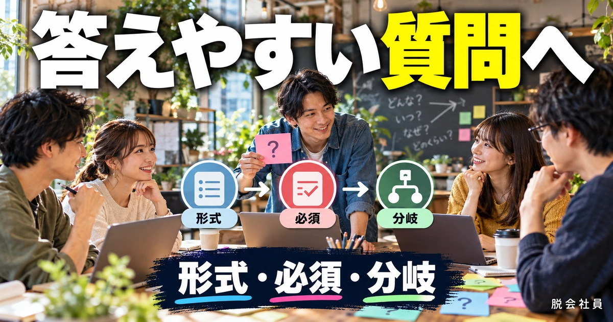 質問の種類・必須・分岐を設定してフォームを作る(説明用生成イメージ)
