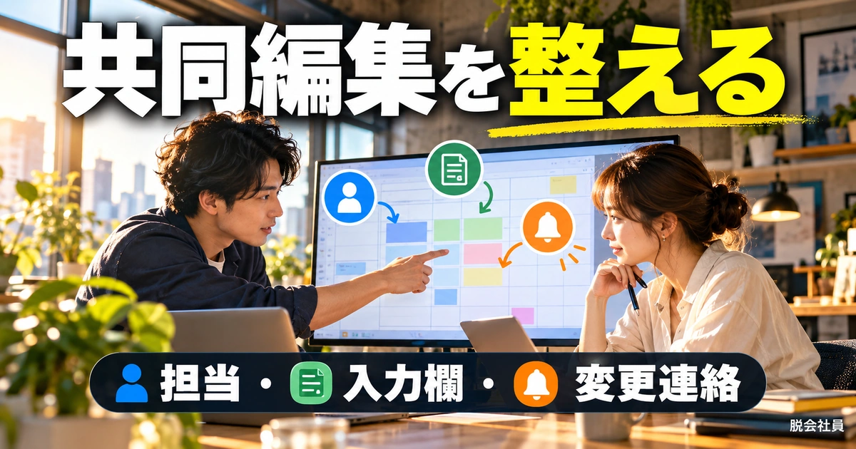 共同編集しやすい台帳と変更ルールを作る(説明用生成イメージ)