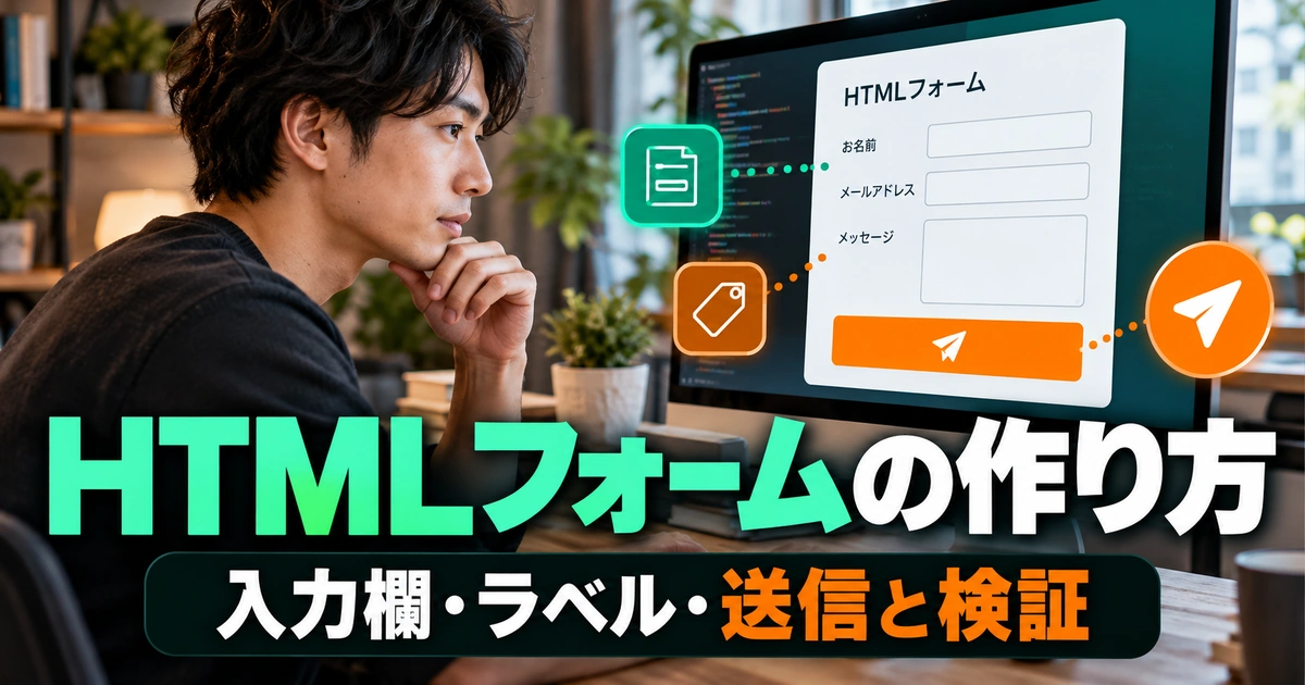 HTMLフォームの作り方｜入力欄・ラベル・送信と検証の基本（説明用生成イメージ）