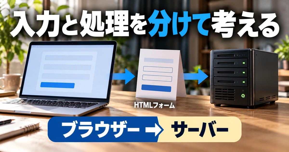 HTMLフォームの仕組み｜入力・送信・処理を分けて考える（説明用生成イメージ）