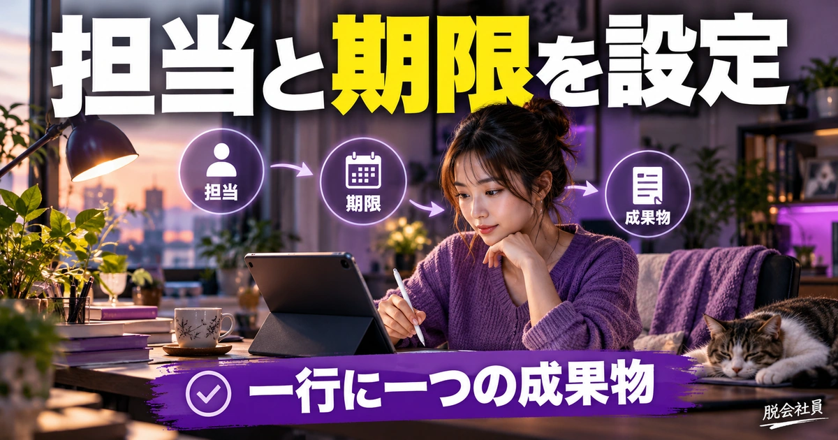 データベースに担当・期限・ステータスを作る（説明用生成イメージ）