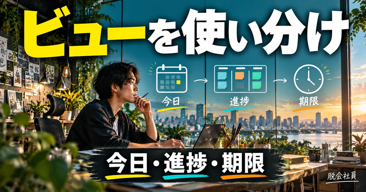 今日・進捗・期限別のビューを使い分ける（説明用生成イメージ）