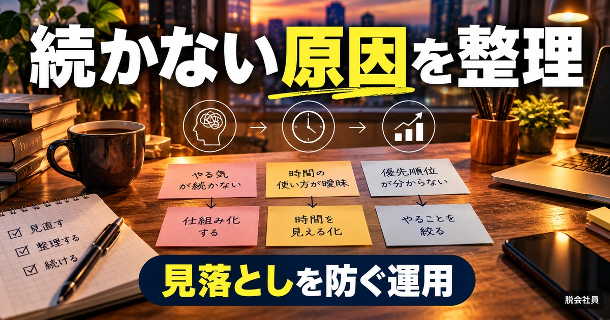 タスクが消えた・続かないときの改善手順（説明用生成イメージ）