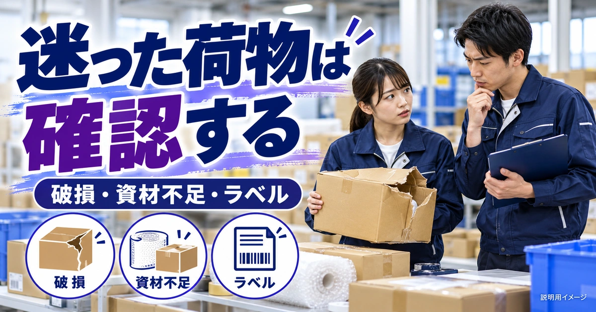 破損・資材不足・ラベル違いは、独断で直さず状況を伝えるを説明する生成イメージ