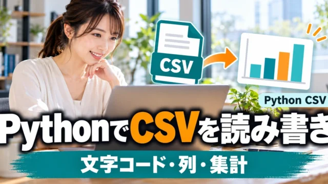 PythonでCSVを読み書きする方法｜文字コード・列・集計の確認手順（説明用生成イメージ）