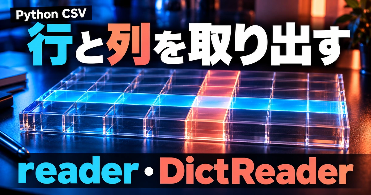 CSVを読む|readerとDictReaderで行と列を理解する(説明用生成イメージ)