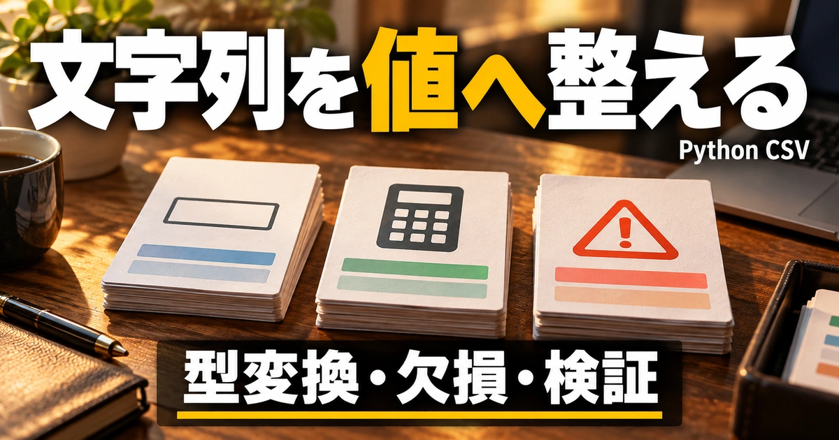 値を整えて集計する|型変換・欠損・エラーを分ける(説明用生成イメージ)