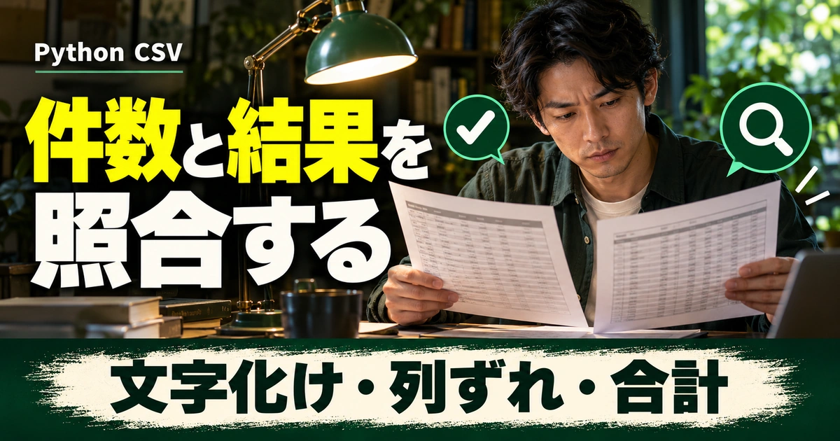 不具合を切り分ける|文字化け・列ずれ・集計結果の照合(説明用生成イメージ)