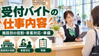 受付バイトの仕事内容｜施設別の役割・来客対応・応募準備を説明する生成イメージ
