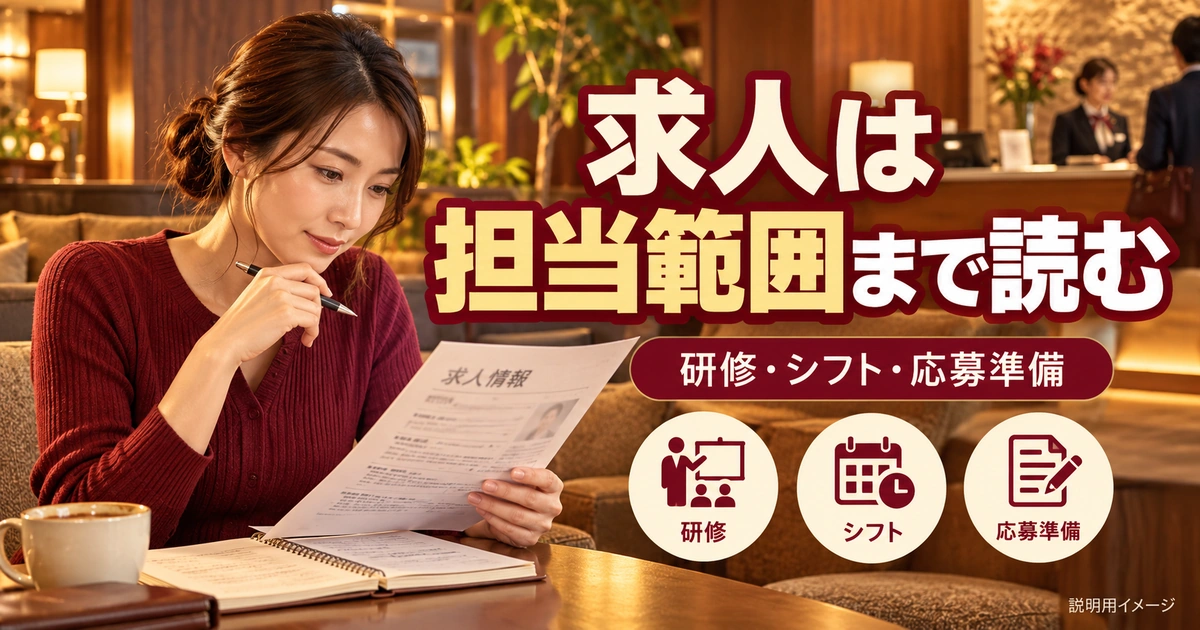 応募前に、担当範囲・研修・勤務条件をそろえて比較するを説明する生成イメージ