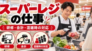 スーパーレジバイトの仕事内容｜研修・会計・混雑時の対応を整理を説明する生成イメージ